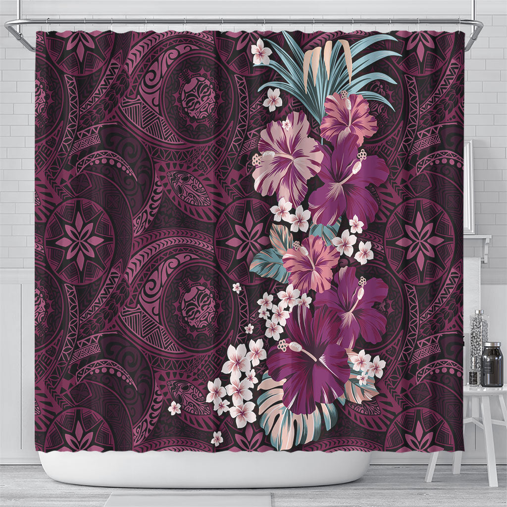 Poni Mama Hawai'i Hibiscus Shower Curtain Polynesian Tribal Tattoo Pattern Floral Elements LT9 - Polynesian Pride