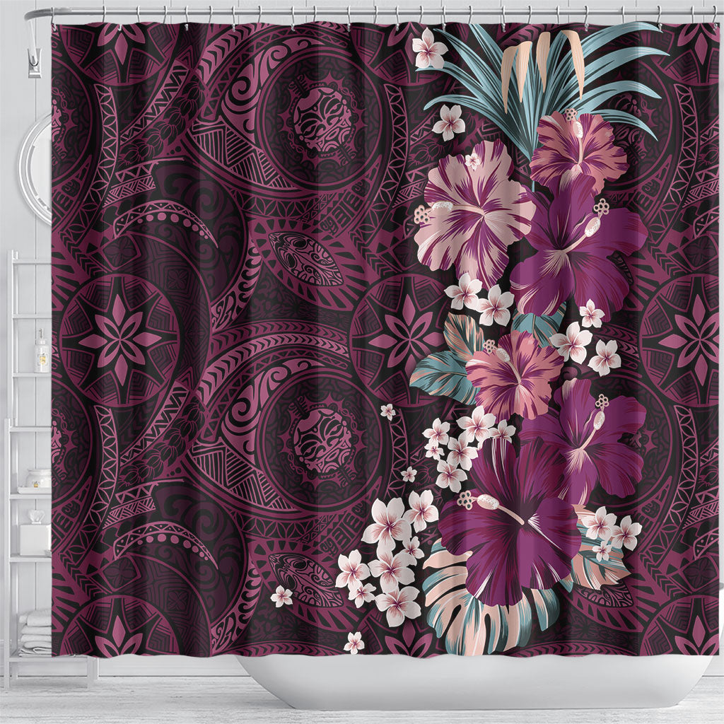 Poni Mama Hawai'i Hibiscus Shower Curtain Polynesian Tribal Tattoo Pattern Floral Elements LT9 - Polynesian Pride