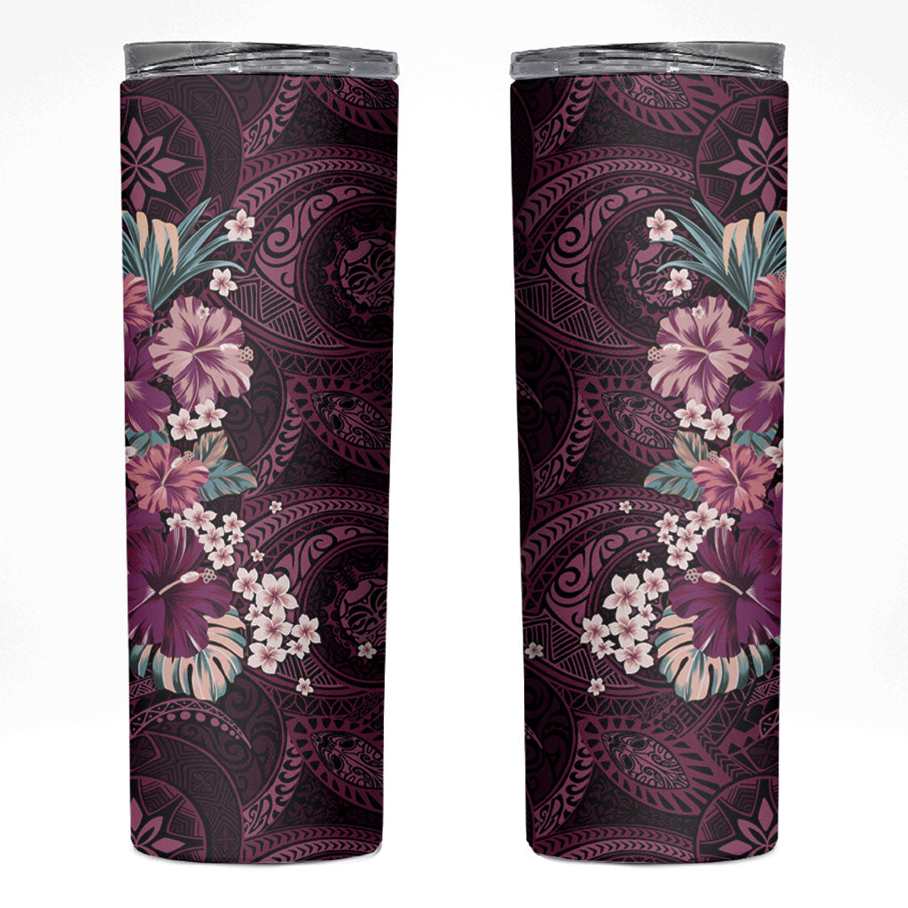 Poni Mama Hawai'i Hibiscus Skinny Tumbler Polynesian Tribal Tattoo Pattern Floral Elements LT9 Pink - Polynesian Pride
