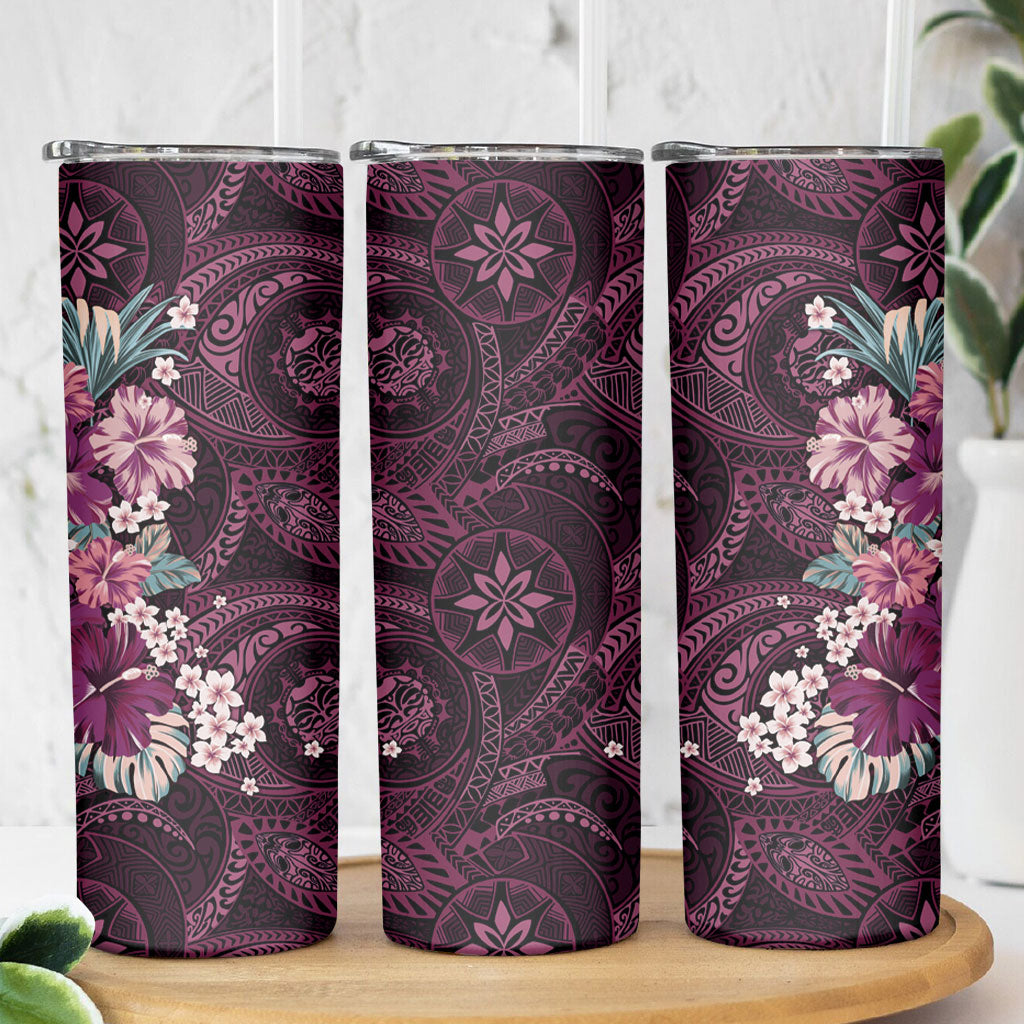 Poni Mama Hawai'i Hibiscus Skinny Tumbler Polynesian Tribal Tattoo Pattern Floral Elements LT9 - Polynesian Pride