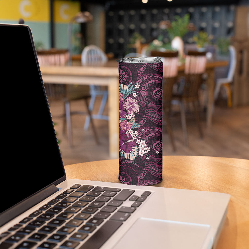 Poni Mama Hawai'i Hibiscus Skinny Tumbler Polynesian Tribal Tattoo Pattern Floral Elements LT9 - Polynesian Pride