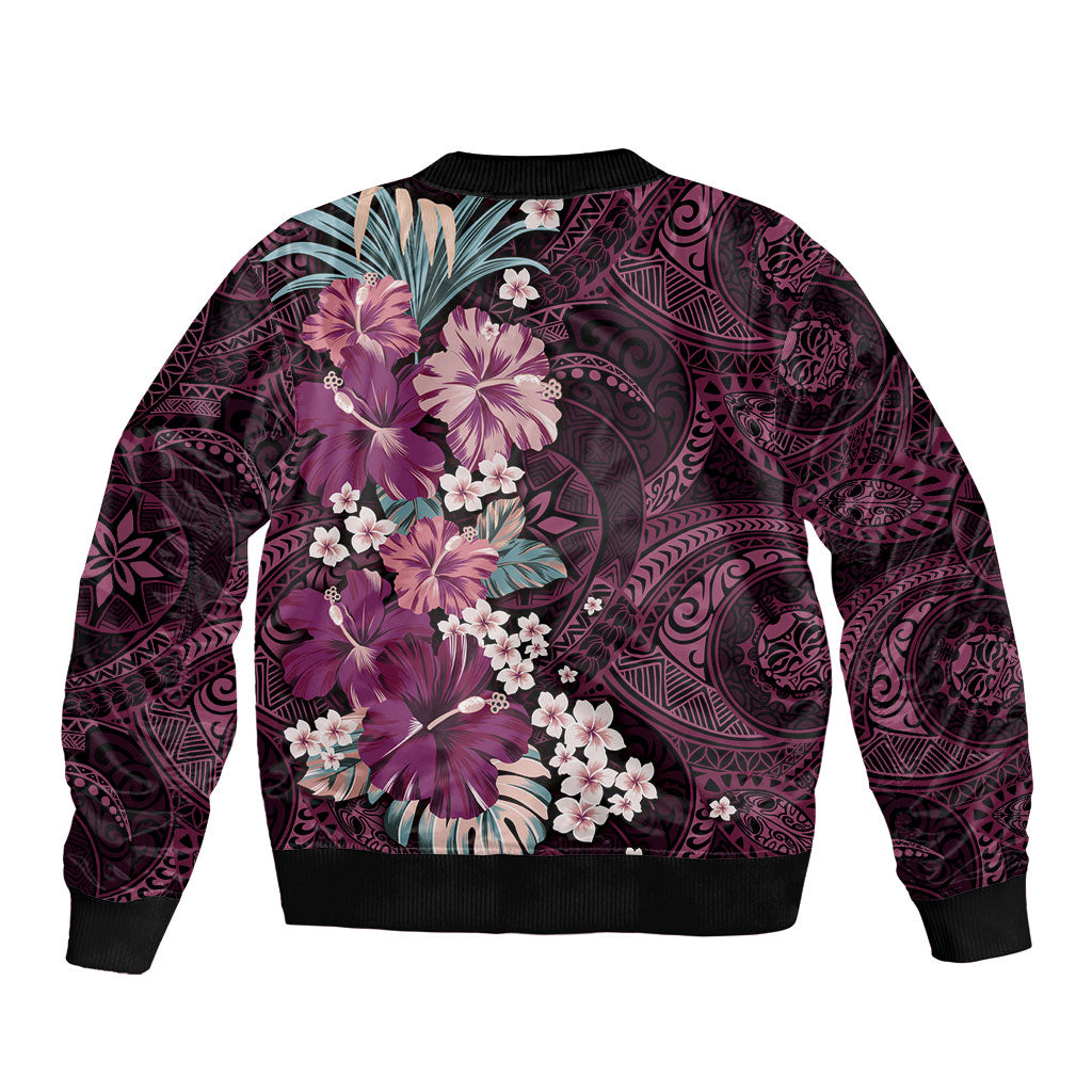 Poni Mama Hawai'i Hibiscus Sleeve Zip Bomber Jacket Polynesian Tribal Tattoo Pattern Floral Elements LT9 - Polynesian Pride