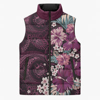 Poni Mama Hawai'i Hibiscus Sleeveless Puffer Jacket Polynesian Tribal Tattoo Pattern Floral Elements LT9 Unisex Pink - Polynesian Pride