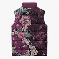 Poni Mama Hawai'i Hibiscus Sleeveless Puffer Jacket Polynesian Tribal Tattoo Pattern Floral Elements LT9 - Polynesian Pride