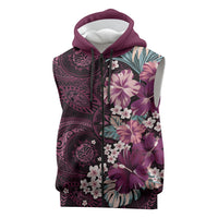 Poni Mama Hawai'i Hibiscus Sleeveless Zip Hoodie Polynesian Tribal Tattoo Pattern Floral Elements LT9 Pink - Polynesian Pride