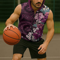 Poni Mama Hawai'i Hibiscus Sleeveless Zip Hoodie Polynesian Tribal Tattoo Pattern Floral Elements LT9 - Polynesian Pride