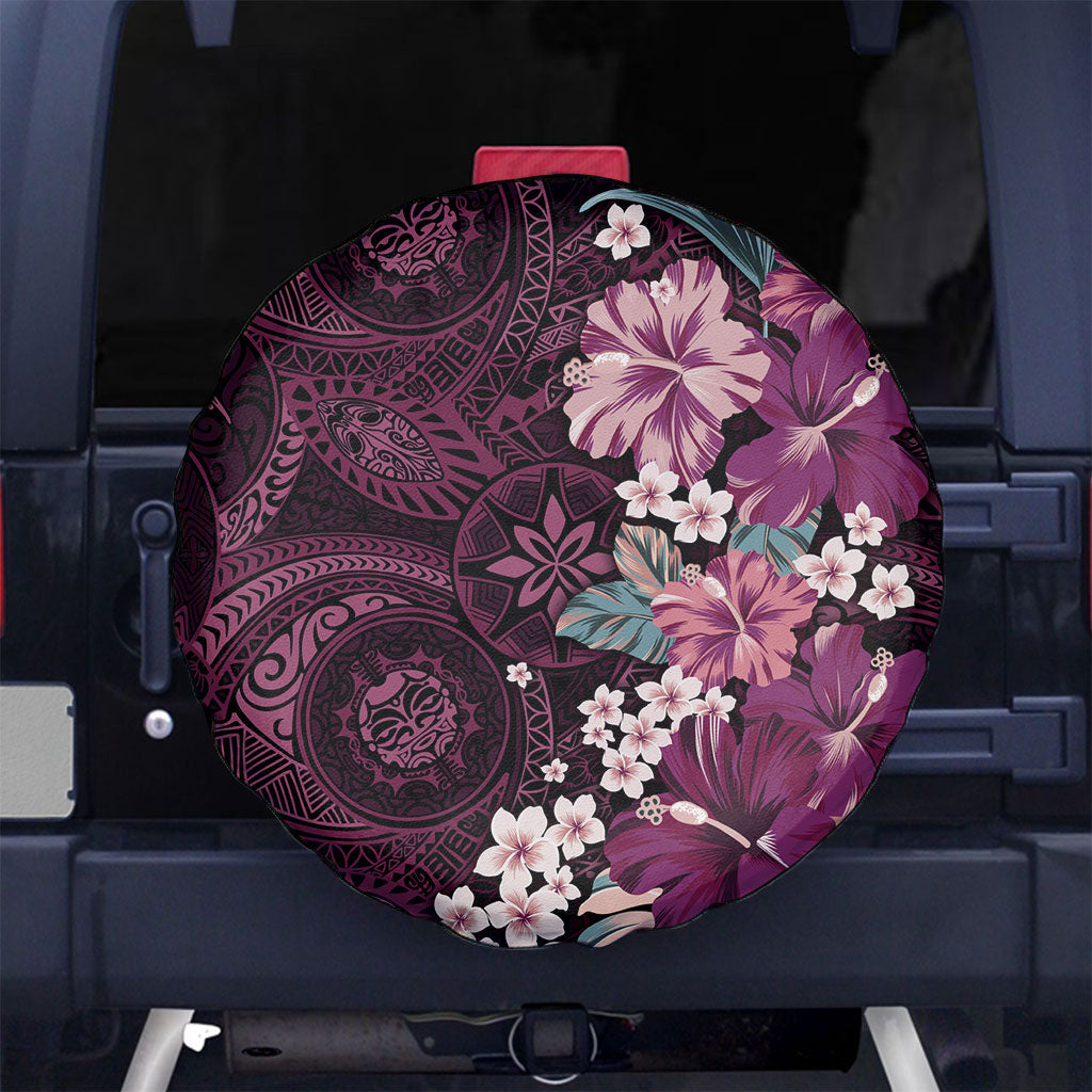 Poni Mama Hawai'i Hibiscus Spare Tire Cover Polynesian Tribal Tattoo Pattern Floral Elements LT9 No hole Pink - Polynesian Pride