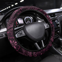 Poni Mama Hawai'i Hibiscus Steering Wheel Cover Polynesian Tribal Tattoo Pattern Floral Elements LT9 Universal Fit Pink - Polynesian Pride