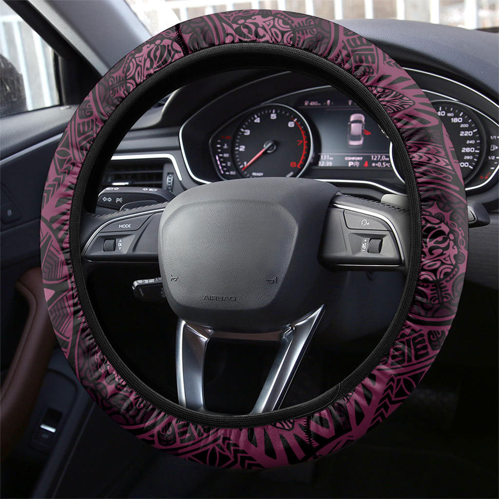 Poni Mama Hawai'i Hibiscus Steering Wheel Cover Polynesian Tribal Tattoo Pattern Floral Elements LT9 - Polynesian Pride