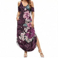 Poni Mama Hawai'i Hibiscus Summer Maxi Dress Polynesian Tribal Tattoo Pattern Floral Elements LT9 Women Pink - Polynesian Pride