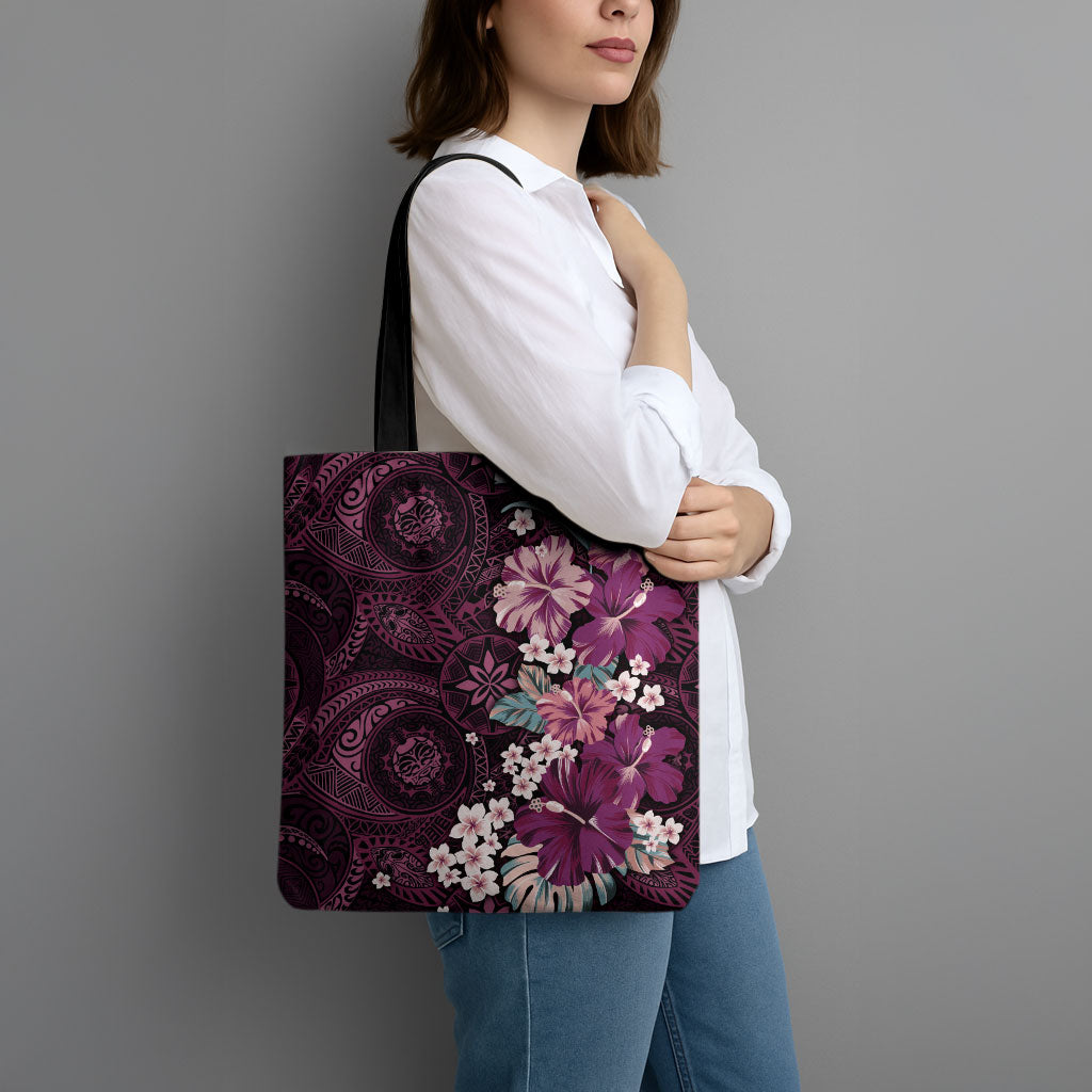Poni Mama Hawai'i Hibiscus Tote Bag Polynesian Tribal Tattoo Pattern Floral Elements LT9 - Polynesian Pride