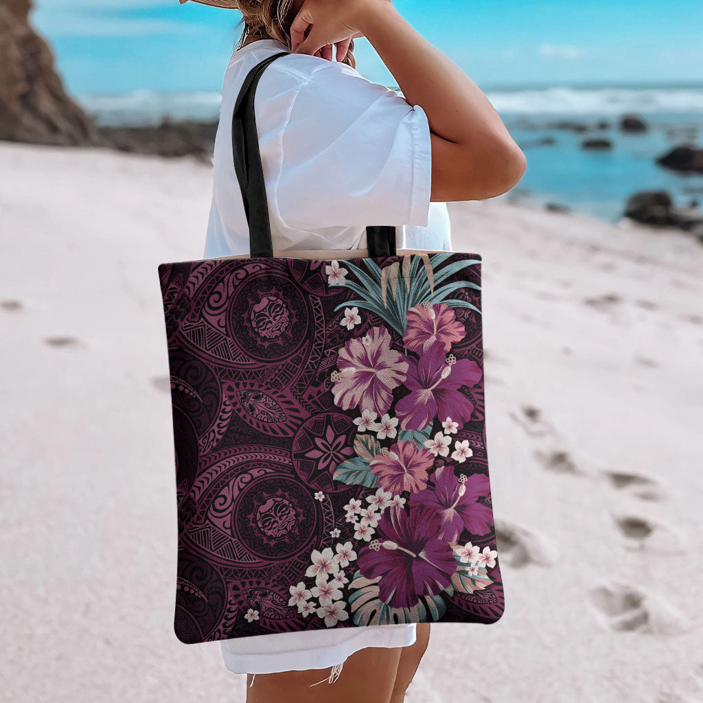 Poni Mama Hawai'i Hibiscus Tote Bag Polynesian Tribal Tattoo Pattern Floral Elements LT9 - Polynesian Pride