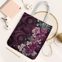 Poni Mama Hawai'i Hibiscus Tote Bag Polynesian Tribal Tattoo Pattern Floral Elements LT9 White Strap One Size Pink - Polynesian Pride