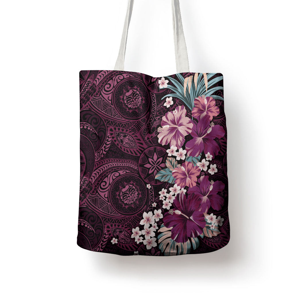 Poni Mama Hawai'i Hibiscus Tote Bag Polynesian Tribal Tattoo Pattern Floral Elements LT9 - Polynesian Pride