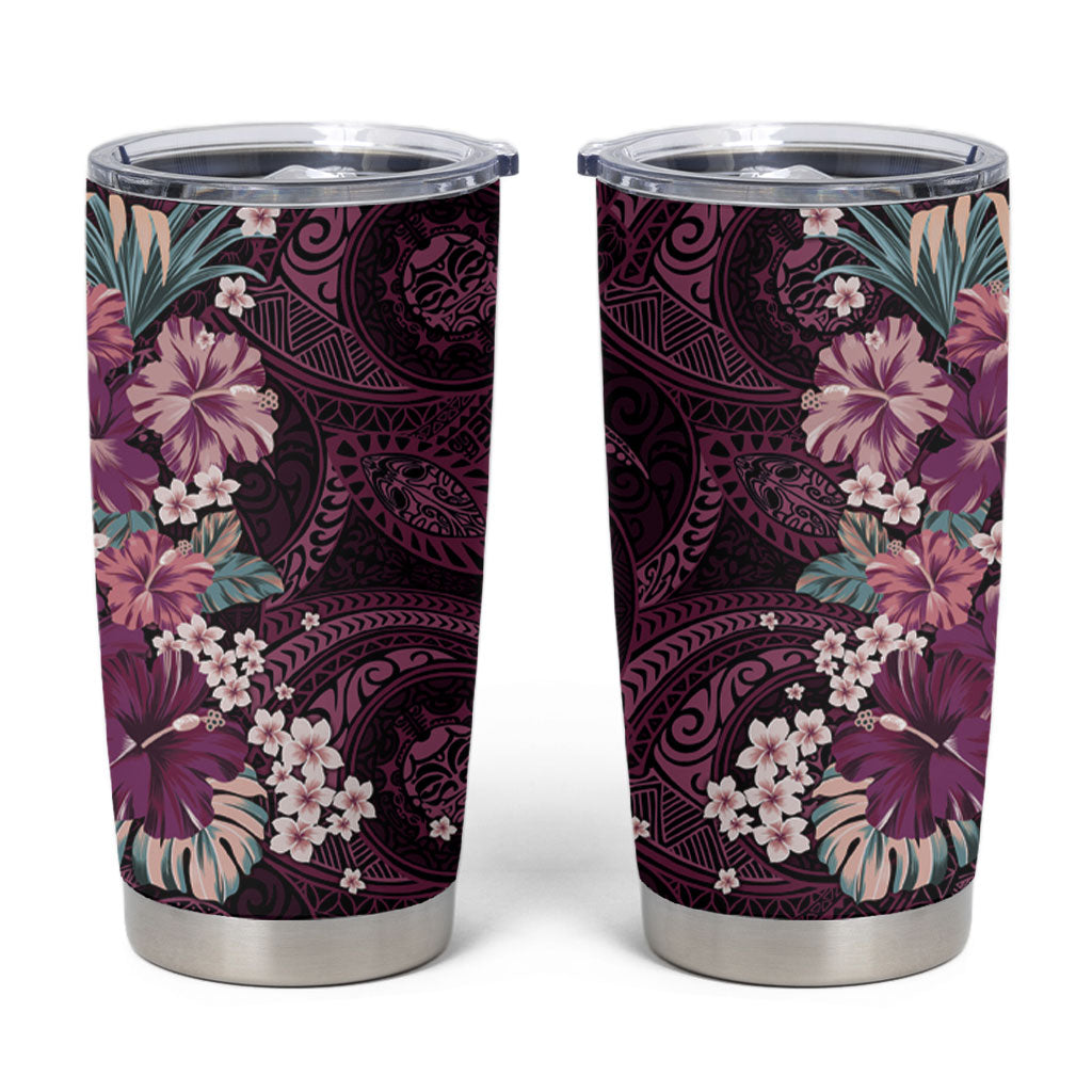 Poni Mama Hawai'i Hibiscus Tumbler Cup Polynesian Tribal Tattoo Pattern Floral Elements LT9 Pink - Polynesian Pride