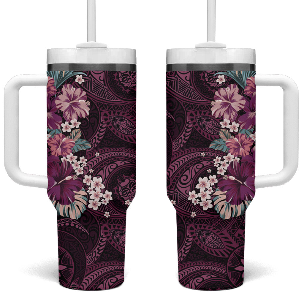 Poni Mama Hawai'i Hibiscus Tumbler With Handle Polynesian Tribal Tattoo Pattern Floral Elements LT9 One Size: 40 oz Pink - Polynesian Pride