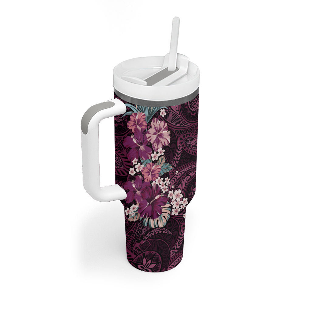 Poni Mama Hawai'i Hibiscus Tumbler With Handle Polynesian Tribal Tattoo Pattern Floral Elements LT9 - Polynesian Pride