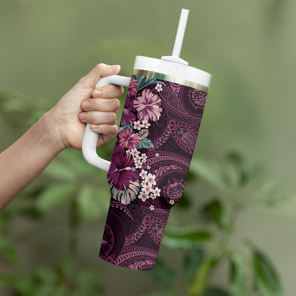 Poni Mama Hawai'i Hibiscus Tumbler With Handle Polynesian Tribal Tattoo Pattern Floral Elements LT9 - Polynesian Pride