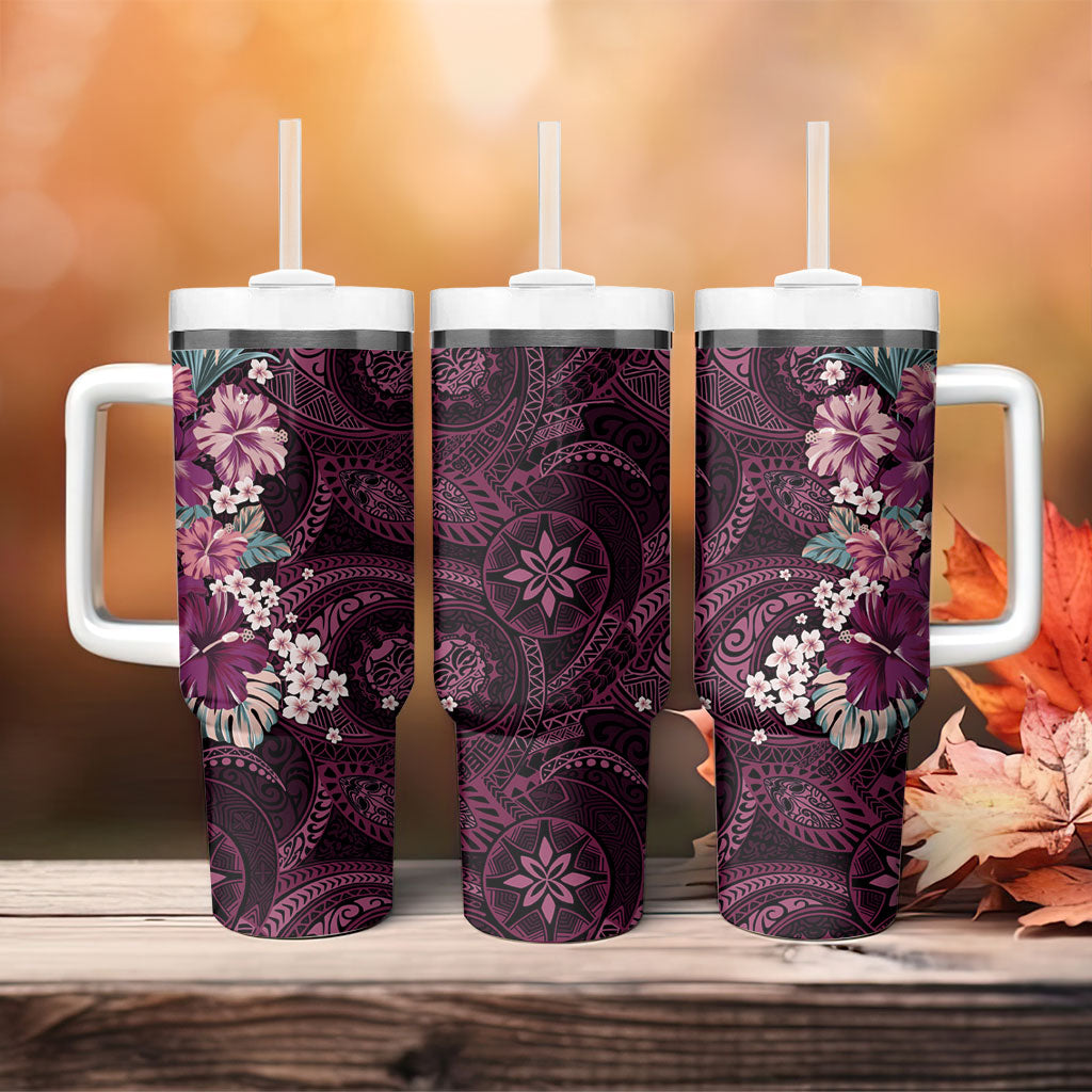 Poni Mama Hawai'i Hibiscus Tumbler With Handle Polynesian Tribal Tattoo Pattern Floral Elements LT9 - Polynesian Pride