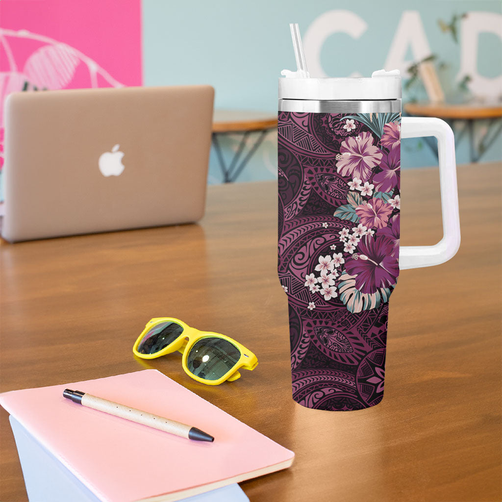 Poni Mama Hawai'i Hibiscus Tumbler With Handle Polynesian Tribal Tattoo Pattern Floral Elements LT9 - Polynesian Pride