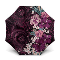 Poni Mama Hawai'i Hibiscus Umbrella Polynesian Tribal Tattoo Pattern Floral Elements LT9 One Size Folded 11.42 inch Opened Diameter 37.4 inch Pink - Polynesian Pride