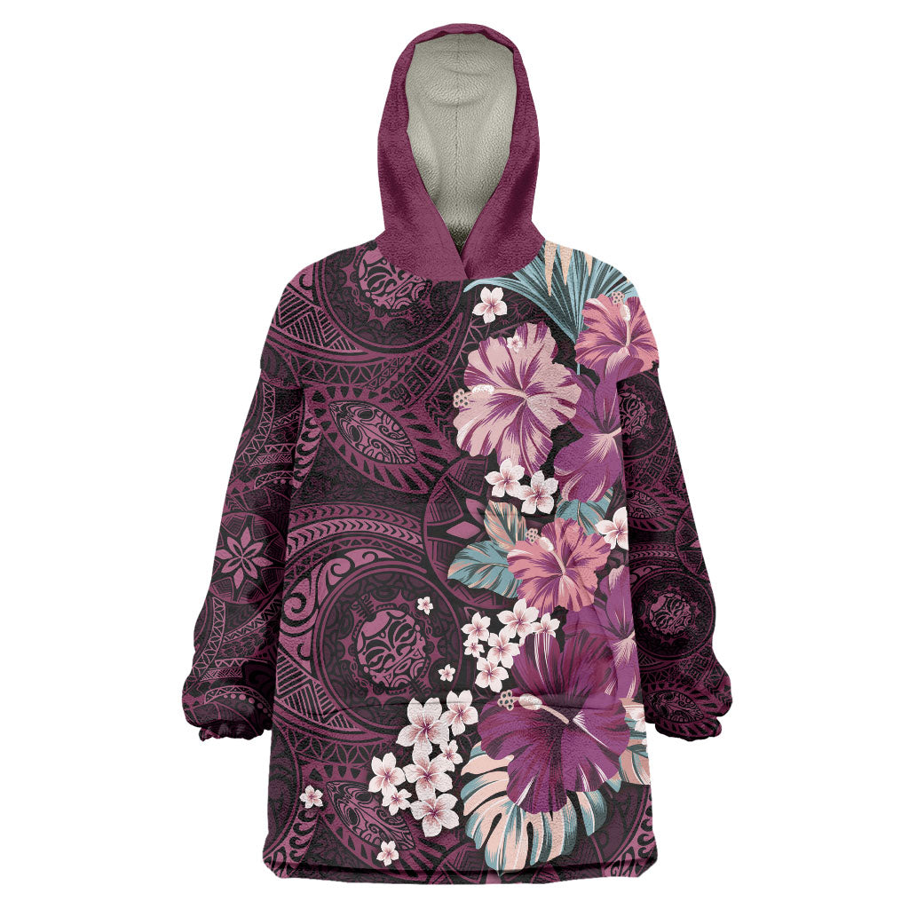 Poni Mama Hawai'i Hibiscus Wearable Blanket Hoodie Polynesian Tribal Tattoo Pattern Floral Elements LT9 One Size Pink - Polynesian Pride