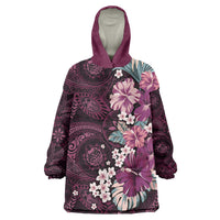 Poni Mama Hawai'i Hibiscus Wearable Blanket Hoodie Polynesian Tribal Tattoo Pattern Floral Elements LT9 One Size Pink - Polynesian Pride