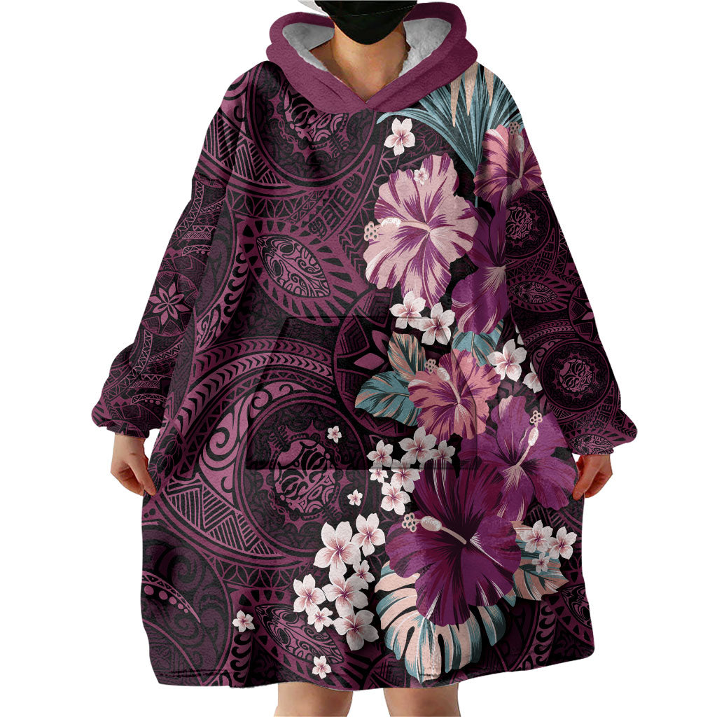 Poni Mama Hawai'i Hibiscus Wearable Blanket Hoodie Polynesian Tribal Tattoo Pattern Floral Elements LT9 - Polynesian Pride