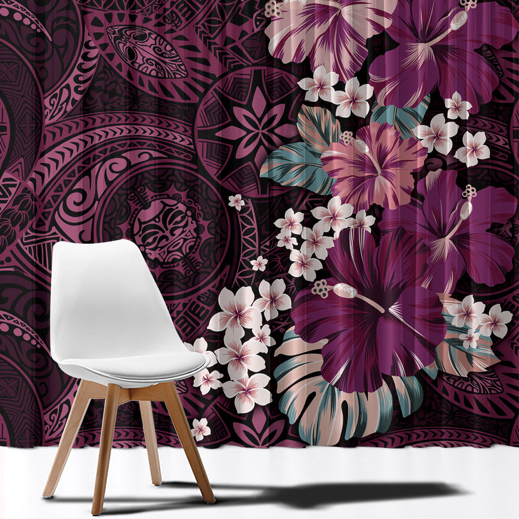 Poni Mama Hawai'i Hibiscus Window Curtain Polynesian Tribal Tattoo Pattern Floral Elements LT9 - Polynesian Pride