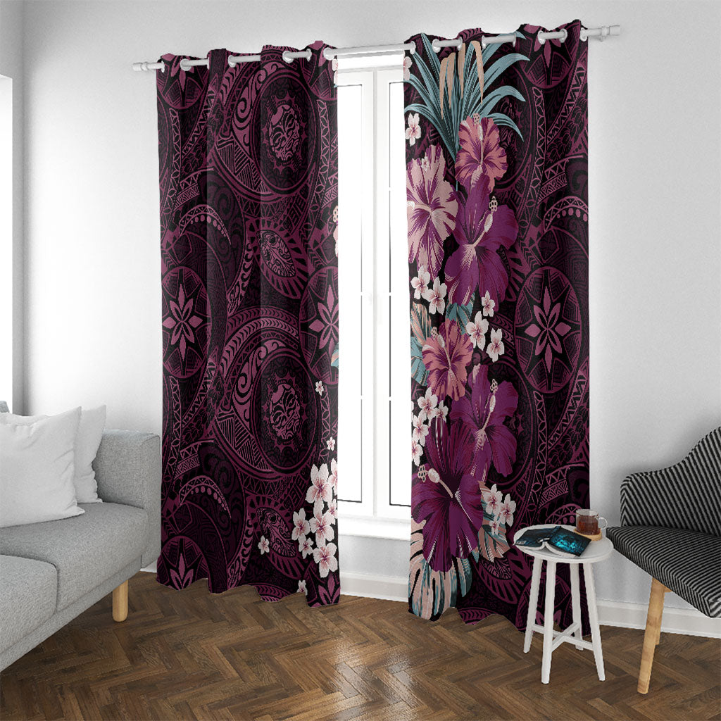 Poni Mama Hawai'i Hibiscus Window Curtain Polynesian Tribal Tattoo Pattern Floral Elements LT9 With Grommets Pink - Polynesian Pride