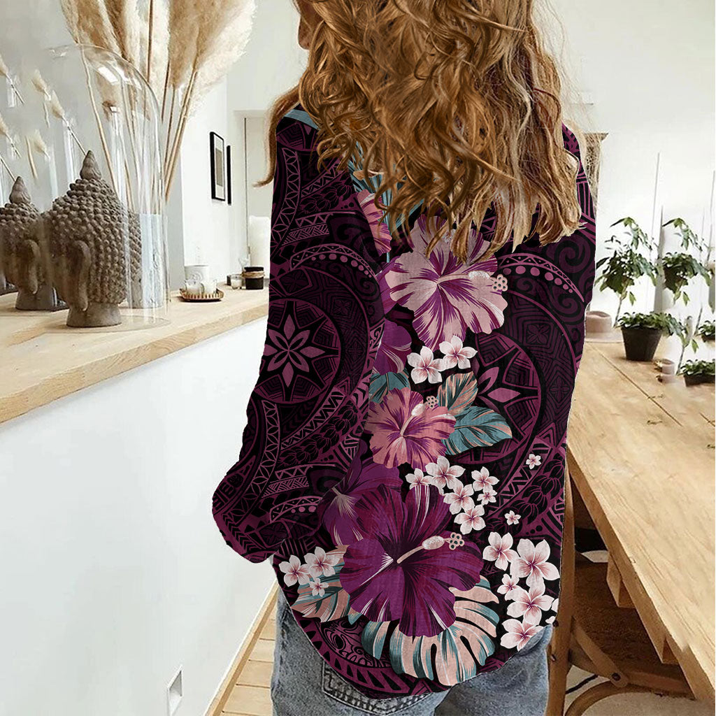 Poni Mama Hawai'i Hibiscus Women Casual Shirt Polynesian Tribal Tattoo Pattern Floral Elements LT9 - Polynesian Pride