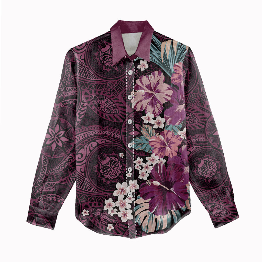 Poni Mama Hawai'i Hibiscus Women Casual Shirt Polynesian Tribal Tattoo Pattern Floral Elements LT9 - Polynesian Pride