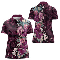 Poni Mama Hawai'i Hibiscus Women Polo Shirt Polynesian Tribal Tattoo Pattern Floral Elements LT9 - Polynesian Pride