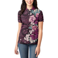 Poni Mama Hawai'i Hibiscus Women Polo Shirt Polynesian Tribal Tattoo Pattern Floral Elements LT9 - Polynesian Pride