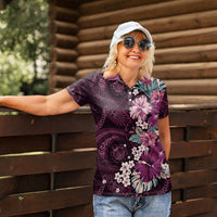Poni Mama Hawai'i Hibiscus Women Polo Shirt Polynesian Tribal Tattoo Pattern Floral Elements LT9 - Polynesian Pride