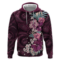 Poni Mama Hawai'i Hibiscus Zip Hoodie Polynesian Tribal Tattoo Pattern Floral Elements LT9 Pullover Hoodie Pink - Polynesian Pride