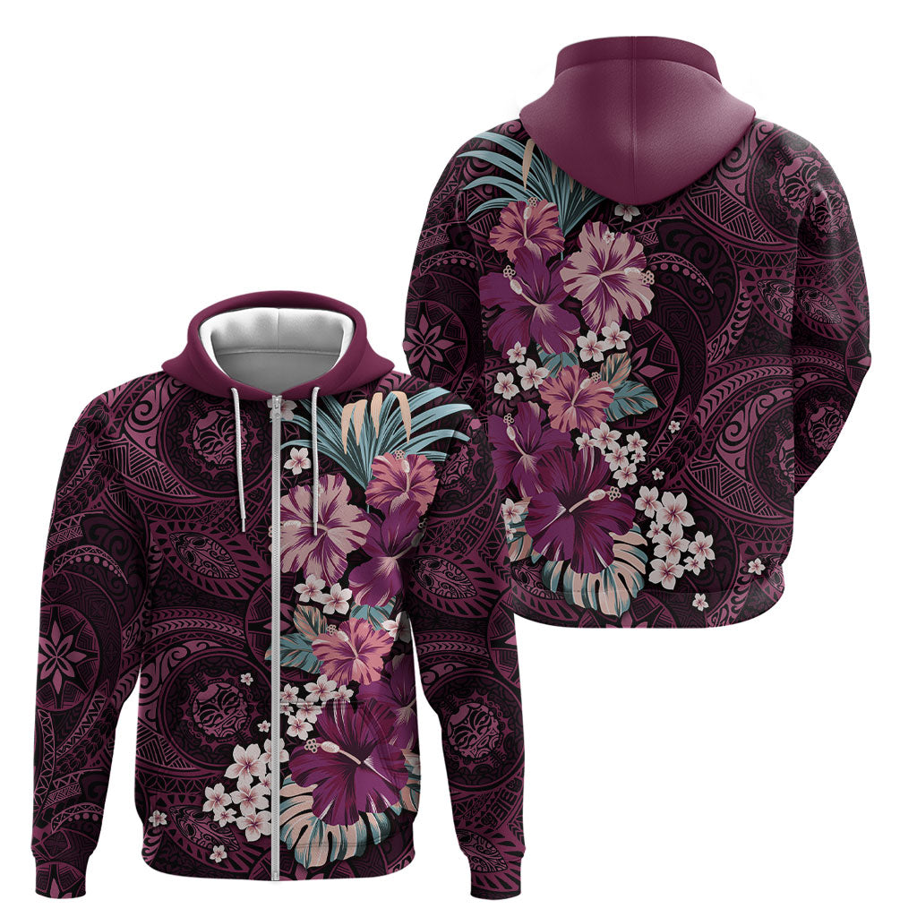 Poni Mama Hawai'i Hibiscus Zip Hoodie Polynesian Tribal Tattoo Pattern Floral Elements LT9 - Polynesian Pride