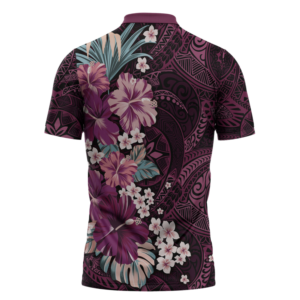 Poni Mama Hawai'i Hibiscus Zipper Polo Shirt Polynesian Tribal Tattoo Pattern Floral Elements LT9 - Polynesian Pride