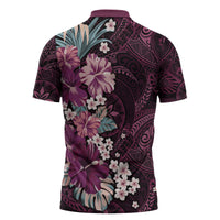Poni Mama Hawai'i Hibiscus Zipper Polo Shirt Polynesian Tribal Tattoo Pattern Floral Elements LT9 - Polynesian Pride