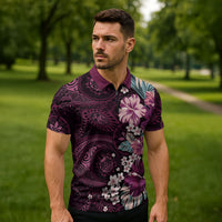 Poni Mama Hawai'i Hibiscus Zipper Polo Shirt Polynesian Tribal Tattoo Pattern Floral Elements LT9 - Polynesian Pride