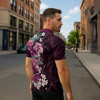 Poni Mama Hawai'i Hibiscus Zipper Polo Shirt Polynesian Tribal Tattoo Pattern Floral Elements LT9 - Polynesian Pride