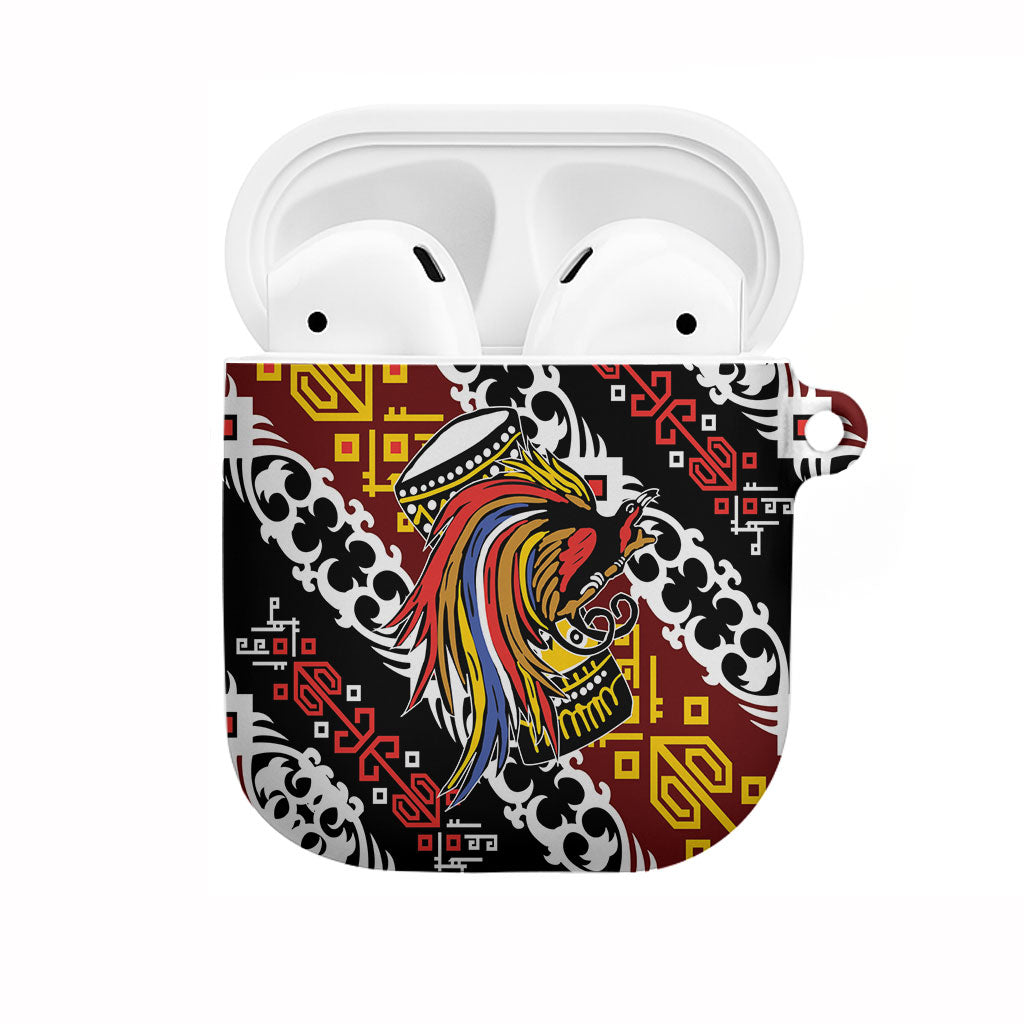 Papua New Guinea Bird Drum AirPods Case Papuan Batik Motif LT9 Black - Polynesian Pride