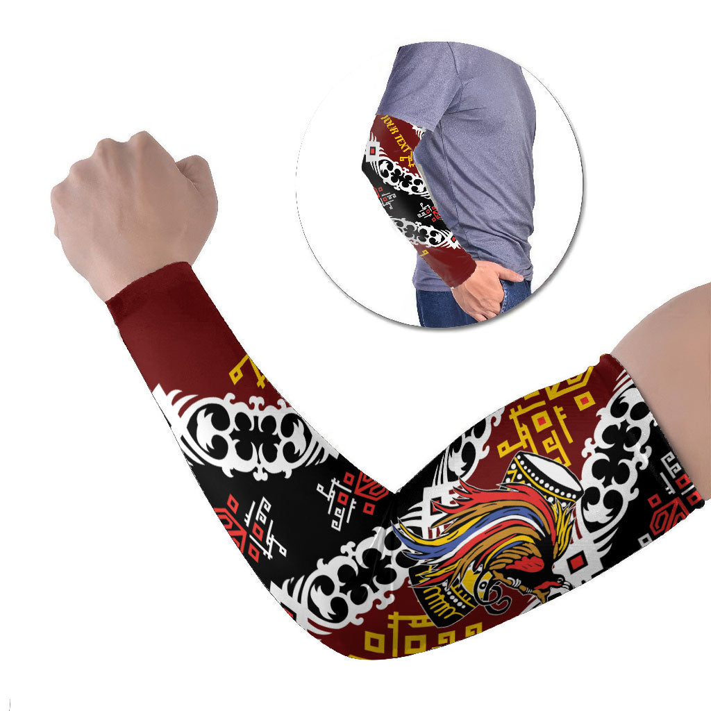 Personalised Papua New Guinea Bird Drum Arm Sleeves Papuan Batik Motif LT9 Set of 2 Black - Polynesian Pride