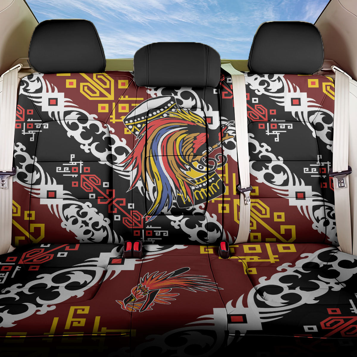 Papua New Guinea Bird Drum Back Car Seat Cover Papuan Batik Motif LT9 One Size Black - Polynesian Pride