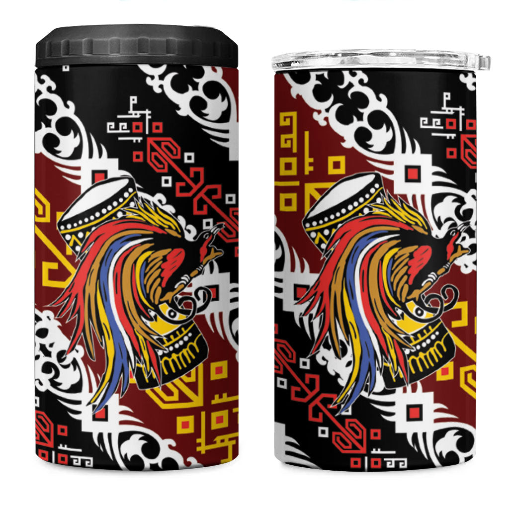 Papua New Guinea Bird Drum 4 in 1 Can Cooler Tumbler Papuan Batik Motif LT9 One Size: 16 oz Black - Polynesian Pride