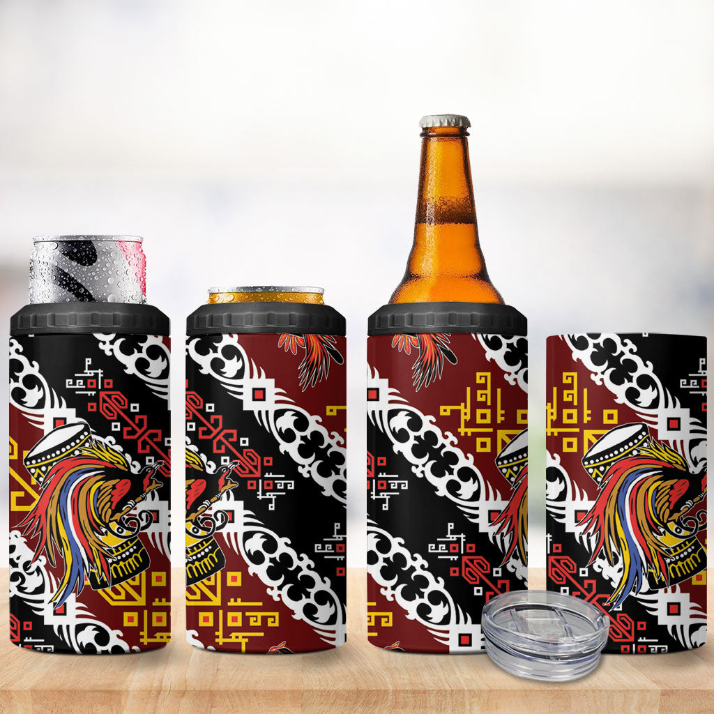 Papua New Guinea Bird Drum 4 in 1 Can Cooler Tumbler Papuan Batik Motif LT9 - Polynesian Pride