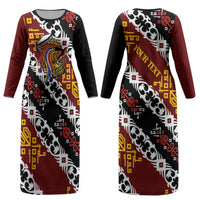 Personalised Papua New Guinea Bird Drum Couples Matching Long Sleeve Bodycon Dress and Long Sleeve Button Shirt Papuan Batik Motif LT9 - Polynesian Pride