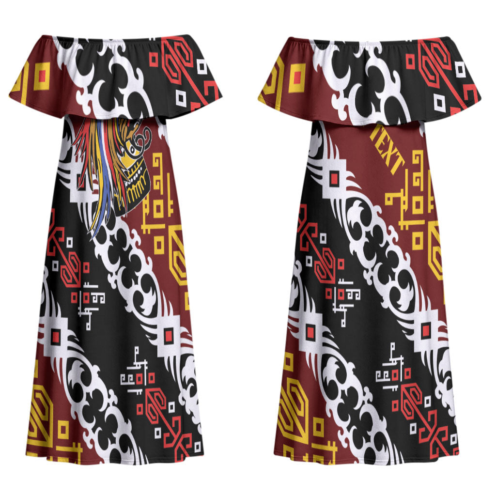 Personalised Papua New Guinea Bird Drum Couples Matching Off Shoulder Maxi Dress and Hawaiian Shirt Papuan Batik Motif LT9 - Polynesian Pride