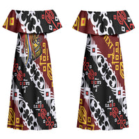 Personalised Papua New Guinea Bird Drum Couples Matching Off Shoulder Maxi Dress and Hawaiian Shirt Papuan Batik Motif LT9 - Polynesian Pride