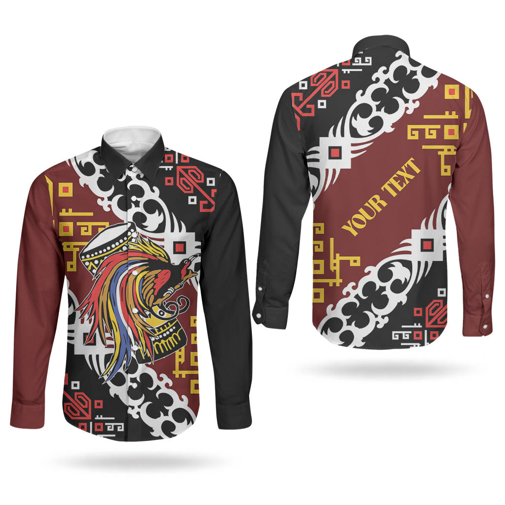 Personalised Papua New Guinea Bird Drum Couples Matching Off Shoulder Maxi Dress and Long Sleeve Button Shirt Papuan Batik Motif LT9 - Polynesian Pride
